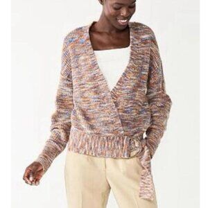 Nine West Women's Multicolor Knit Surplice Neck Cardigan Sweater Size M